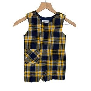 VTG Florence Eiseman Navy/Gold Boys Plaid Wool Romper 4